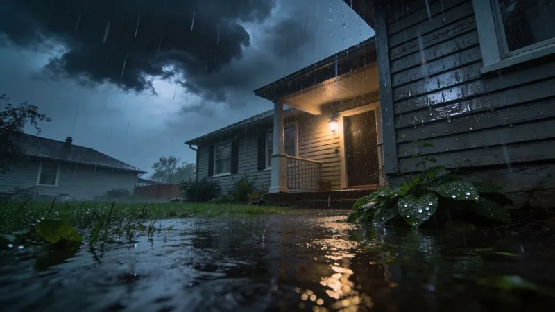 Midwest home experiencing water damage from severe weather and spring flooding